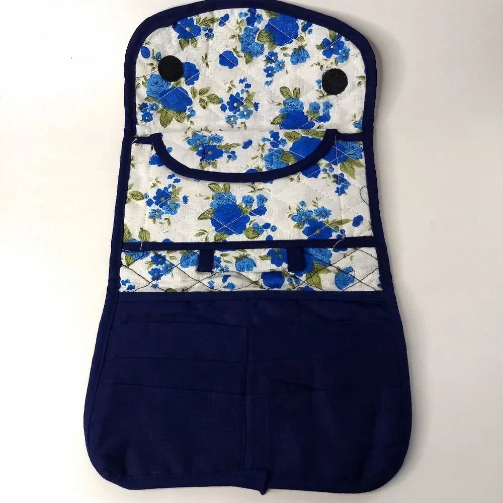 Quilted Blue Floral Wallet Checkbook Cards Pouch Cottagecore Farmhouse Hippie